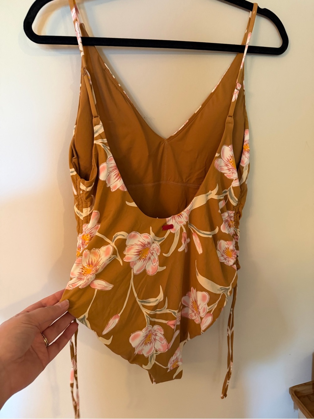 Roxy One-Piece Swimsuit in Mustard with Pink Floral Print - Picture 2 of 5